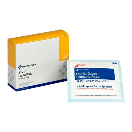 Acme United First Aid Only Sterile Gauze Pads, 3in x 3in, 10/Box, 24PK 3-200